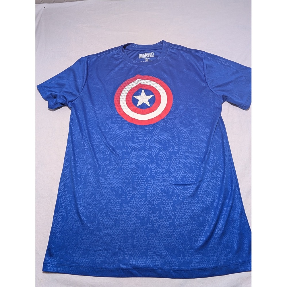 Marvel Captain America Blue Performance T-Shirt Shield Graphic Mens Small SM